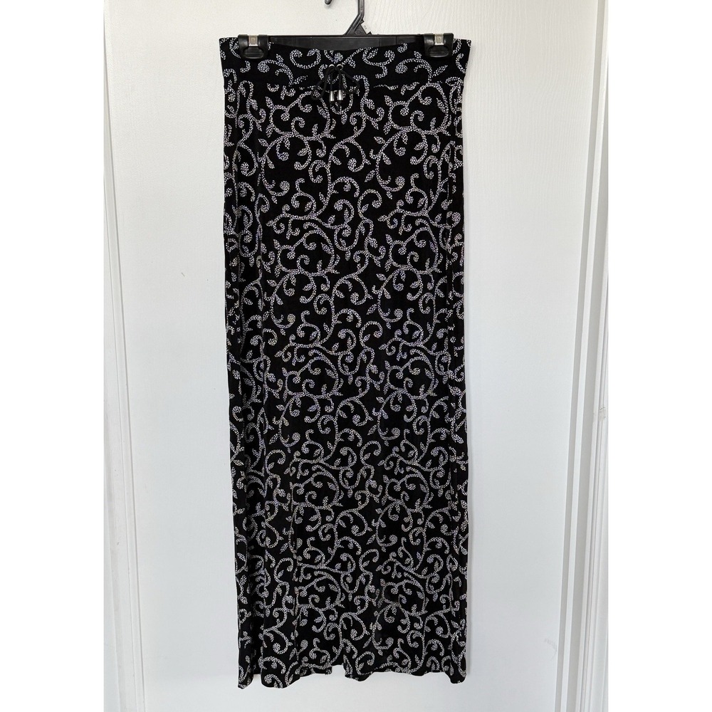 Vintage Y2K Susan Lawrence Medium Black Scrolling Vine Long Skirt 28 Waist USA